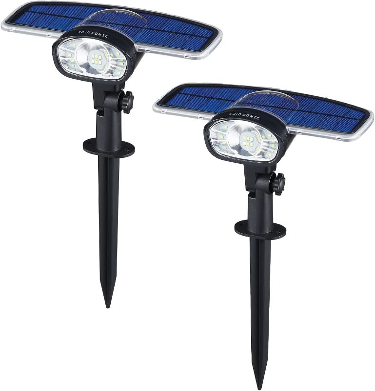 Photo 1 of IP67 Waterproof Solar Spot Lights Outdoor, SainSonic Spotlights with A No Peeling Wing Panel, Screwless Design for Long Life, LED Garden Yard Patio Landscape Lighting, 650 Lumens, Cool White, 2 Packs
