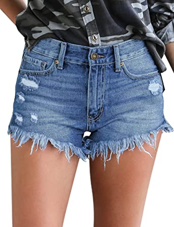 Photo 1 of Utyful women's casual summer ripped raw cut hem distressed stretchy denim jean shorts size S