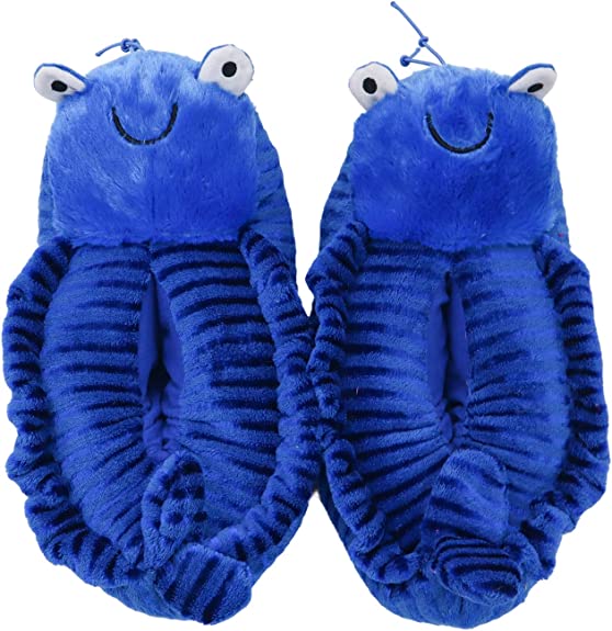 Photo 1 of Slippers Cute Soft Thick Sole Bear Slippers Anti-Slip Slippers Plush Animal House Indoor Slippers Winter Warm Shoes, Shrimp, Blue, Medium  FACTORY SEALED