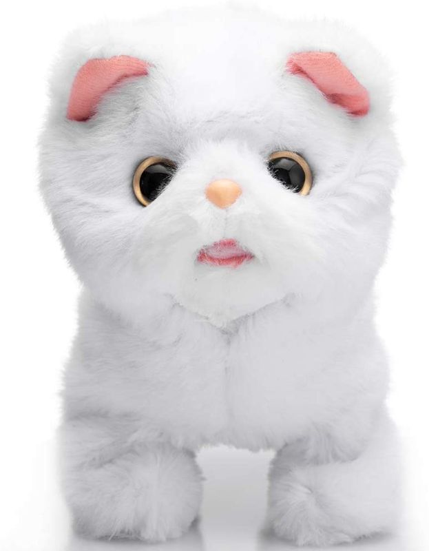 Photo 1 of HollyHOME Persian Cat Stuffed Animal Electronic Interactive Toy Walking, Running, Meowing and Wagging Tail White Kitten 7 Inches Gifts for Kids
