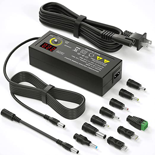 Photo 1 of Universal AC DC Adapter 5V 6V 9V 12V 15V 17V 18V 19V 20V 24V Adjustable Volt Power Supply 60W AC to DC 5V~24V Switching Power Supply with LED Voltage Display, 10 Tips & Polarity Converter Cable
