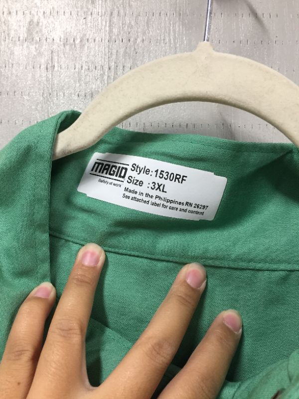 Photo 3 of MAGID 1530RF-3XL 1530RF Green Arc-Rated 9.0 oz. Cotton Relaxed Fit Jacket, Green, 3XL
