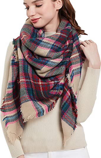 Photo 1 of Wander Agio Womens Warm Blanket Scarf Square Winter Shawls Large Infinity Scarves Stripe Plaid Scarf
