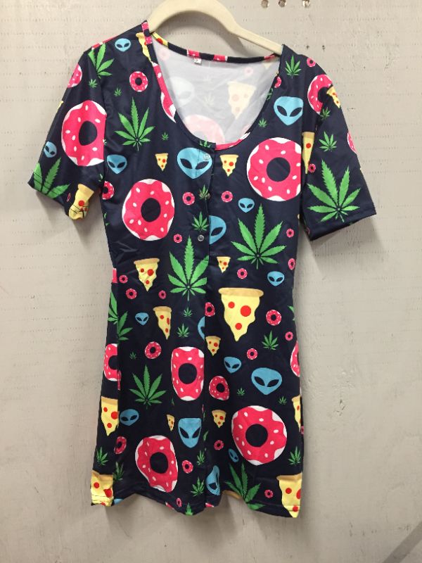 Photo 1 of WOMENS U NECK ONE PIECE BODYSUIT  SLEEVE ALLIEN   PIZZA DOUGHNUT WEED -- SMALL