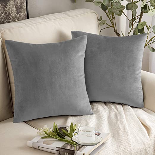 Photo 1 of  Passion Burning Velvet Pillow Cover Decorative Square Pillowcase Soft Solid Cushion Case for Sofa Bedroom Car 18 x 18 Inch Bright Grey.Pack of 2,No Insert.
