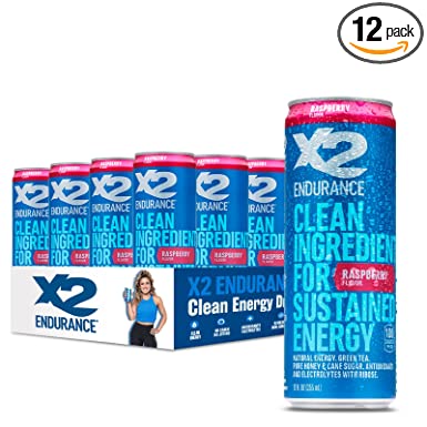 Photo 1 of X2 Clean Energy Drink - Sustained Energy for Sport & Fitness Endurance, Low Calorie & Low Sugar (Raspberry, Pack of 12)
EXP 08/2022
