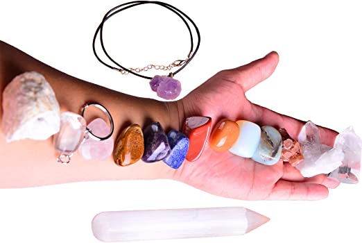 Photo 1 of AMOYSTONE Healing Crystals and Stones Chakra Kit Gemstone Charging Spiritual for Meditation Wichy Gift Home Office Decor Set of 15Pcs
