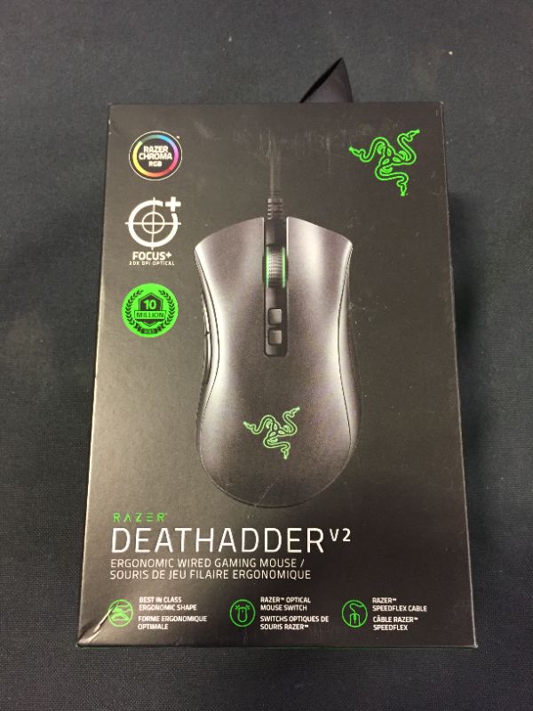Photo 1 of Razer DeathAdder V2 Gaming Mouse: 20K DPI Optical Sensor - Fastest Gaming Mouse Switch - Chroma RGB Lighting - 8 Programmable Buttons - Rubberized Side Grips - Classic Black
