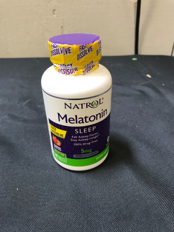 Photo 1 of Natrol Melatonin Fast Dissolve Tablets, Helps You Fall Asleep Faster, Stay Asleep Longer, Easy to Take, Dissolve in Mouth, Strengthen Immune System, Maximum Strength, Strawberry Flavor, 5mg, 200 Count ( EXP: 01/31/20233)
