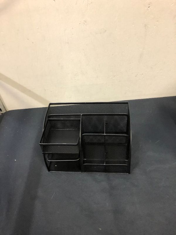 Photo 1 of Mesh Desk Organizer,Multifunctional Desktop Organizer Office Supplies Holder with 6 Compartments and 1 Drawer for Home, School, Classroom,Office
