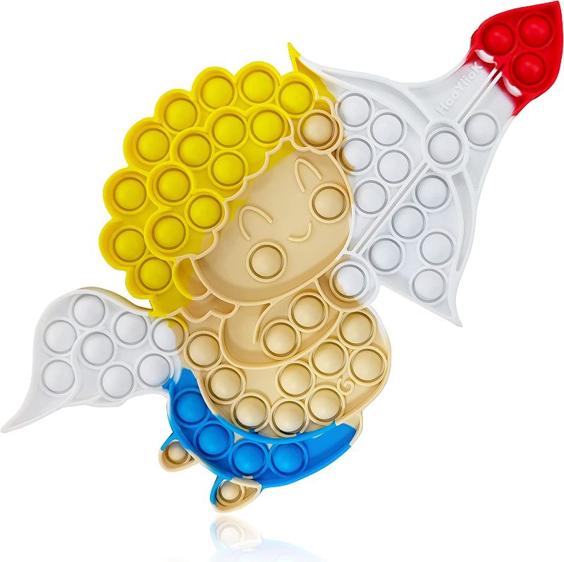 Photo 1 of  HooYiiok Jumbo Pop Angel Pop Bubble It Fidget Toy, Stress Relief Big Size Heart Pop for Girls, Giant Pop Suitable for ADHD, Fidget Poppers Toys Valentines Gift for Girls and Boys (Bule White Yellow)
