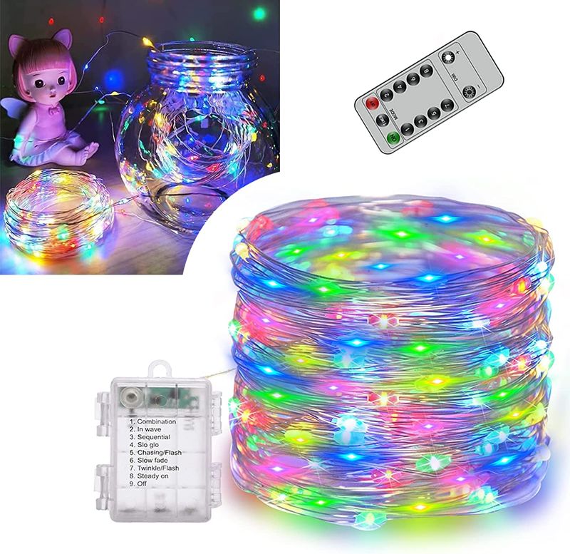 Photo 1 of 33Ft Fairy Lights Battery Operated, Miscis 100 LED Twinkle Lights String Light 8 Modes with Remote & Timer, Waterproof Copper Wire Fairy Lights for Bedroom Party Wedding Decor Christmas
