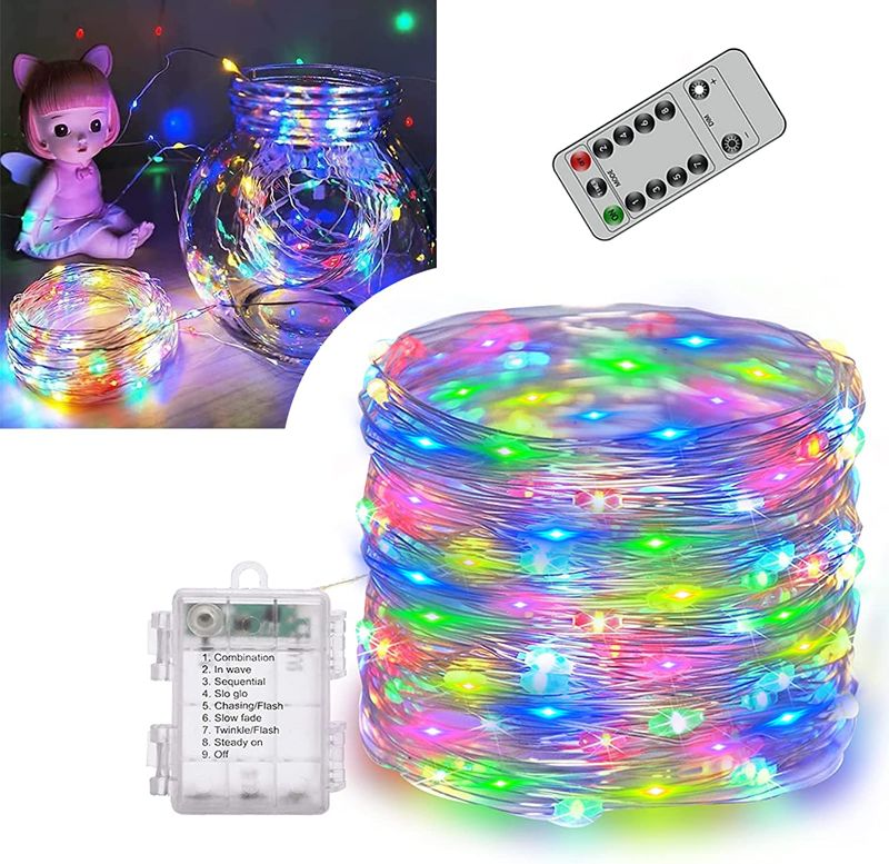 Photo 1 of 33Ft Fairy Lights Battery Operated, Miscis 100 LED Twinkle Lights String Light 8 Modes with Remote & Timer, Waterproof Copper Wire Fairy Lights for Bedroom Party Wedding Decor Christmas