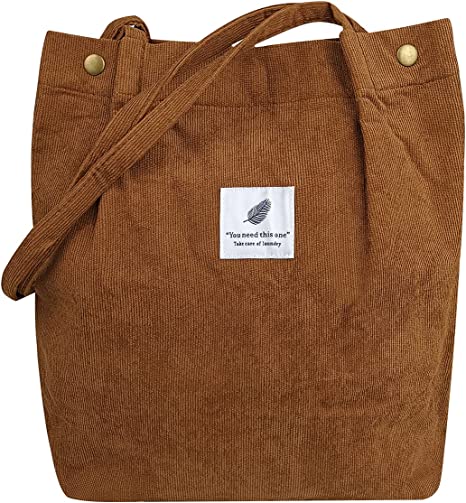 Photo 1 of Women Tote Bags Grocery Shoulder Bag Corduroy with Inner Pocket for Work Beach Lunch Travel Shopping Shopper Handbags
