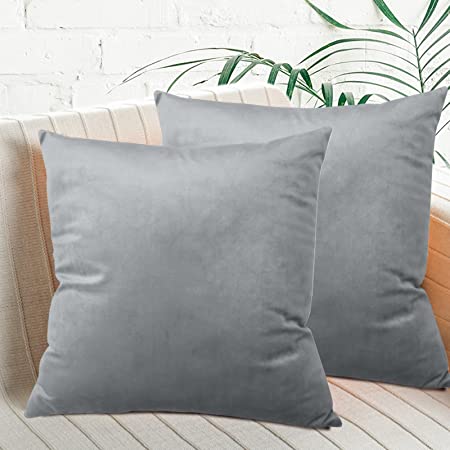 Photo 1 of 2 Pack Velvet Pillowcase, Silver Grey Decorative Square Pillowcase, Solid Soft Pillowcase Sofa Sofa Bedroom Bed Chair Cushion Cover, 18x18 Inch, Silver Grey
