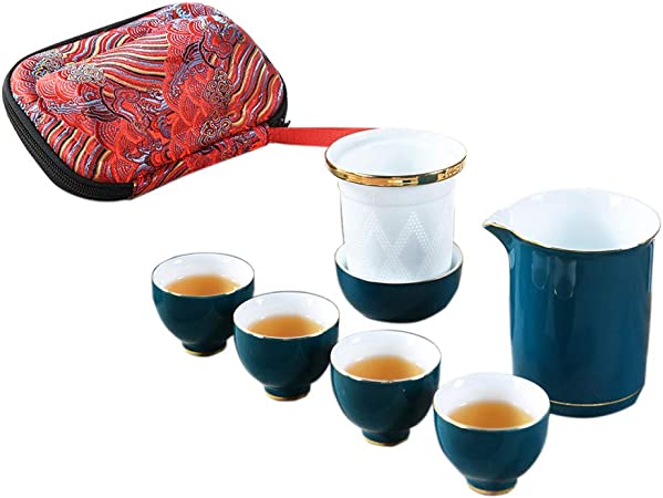 Photo 1 of 100% Handmade Ceramic Tea Cup Portable Chinese Kungfu Tea Pot Set Artwork for Travel Gift with Filter (Green)
