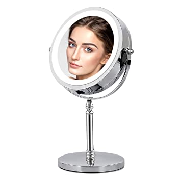 Photo 1 of BRIGHTINWD Magnifying Mirror with Lights, Lighted Makeup Mirror 10X Magnification, Vanity Mirror with Lights, Double Sided 360 Rotation Polished Chrome Finished
