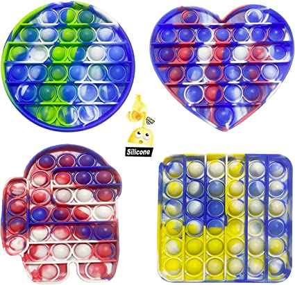 Photo 1 of 4 Packs Pop Fidget Toy, Jumbo Tie-dye Silicone Push Bubble Sensory Toy Autism Special Needs Stress Reliever, Squeeze Relieve Emotional Stress Toy Gifts for Kid Adult  --- 2 SETS 
