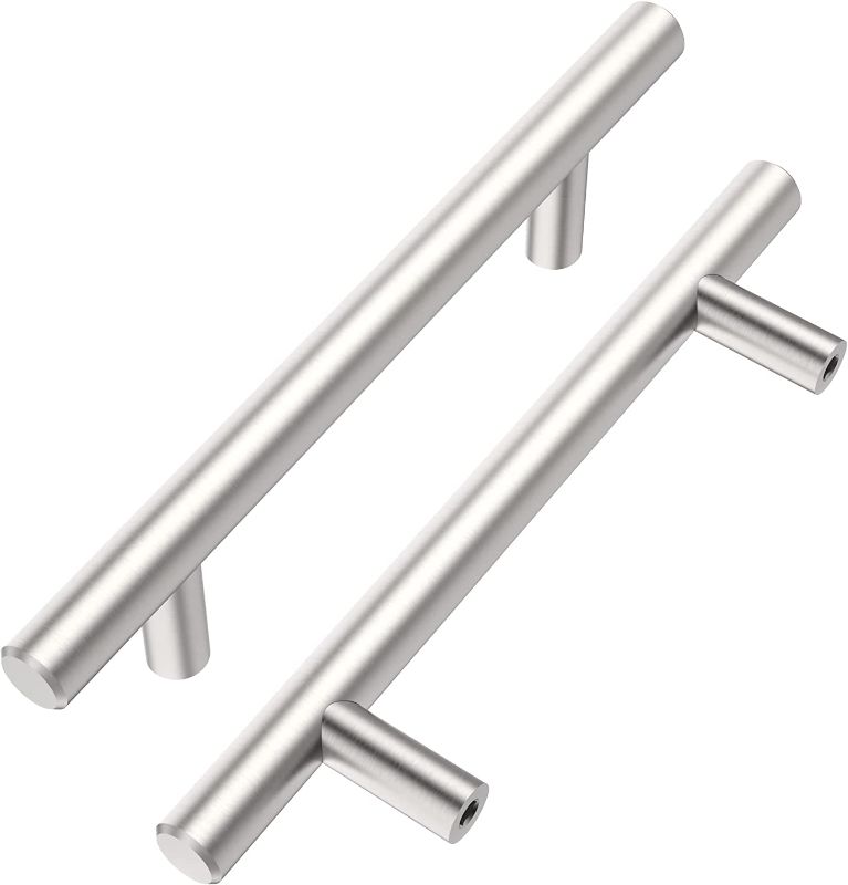Photo 1 of Alzassbg 10 Pack Brushed Satin Nickel Cabinet Pulls, 4 Inch(102mm) Hole Centers Cabinet Handles Kitchen Hardware T Bar European Style Drawer Handle Pull AL3011SN
