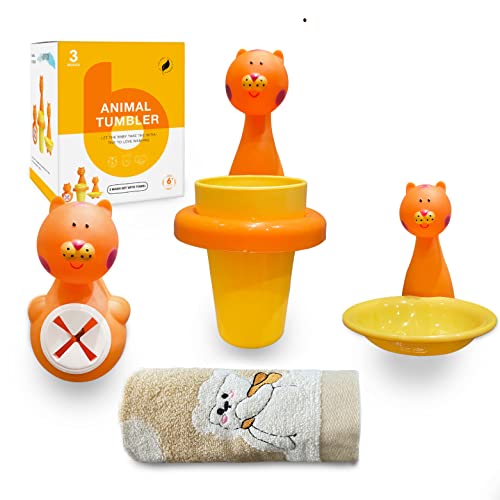 Photo 1 of ABOVEB Kids Bathroom Accessories - Kids Bathroom Set - Kids Toothbrush Holder Set - Dish Soap Kids - Cotton Kids Towel, Orange
