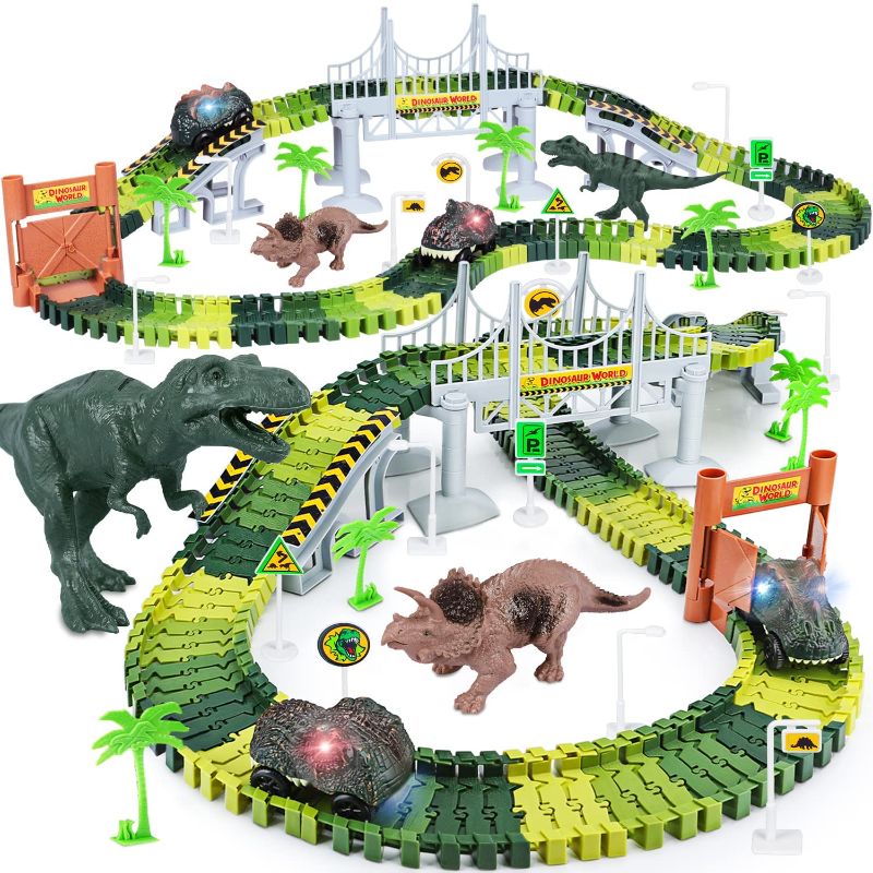 Photo 1 of Dinosaur Toys,Create A Dinosaur World Road Race,Flexible Track Playset and 2 pcs Cool Dinosaur car