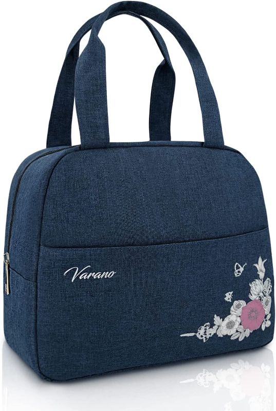 Photo 1 of VARANO Insulated Lunch Bag for Women / Men, Stylish Adult Lunch Box Tote Bag for Women Men with Convenient Exterior Pockets - Durable & Roomy, 100% Original Design (Navy Blue)
