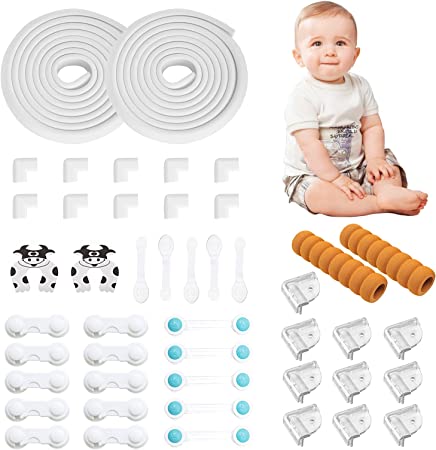 Photo 1 of Homemari 46 PCS Baby Safety Kit Magnetic Cabinet Locks Baby Proofing Edge Corner Protector Table Bumper Guard Door Knob Covers (White)
