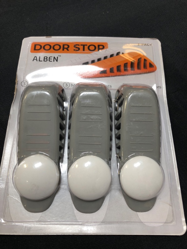 Photo 2 of ALBEN Rubber Door Stopper Set - (Gray, 3 Pack) for All Flooring Types - 3 Heavy Duty Rubber Door Stops with 3 Silicone Wall Protectors and Convenient Door Storage
