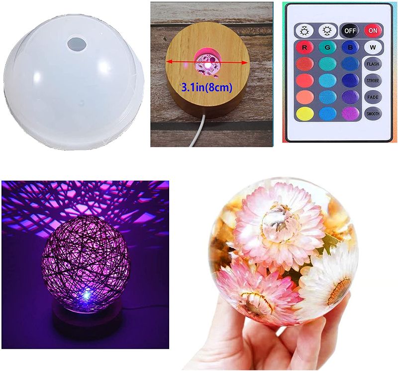Photo 1 of Amldoreat 2.8 Inches Sphere Light Resin Mold, Adjustable Color and Brightness Level Dimmable LED Silicone Molds for Resin,Resin Molds Silicone with Wooden Lighted Base Stand for Resin Art
