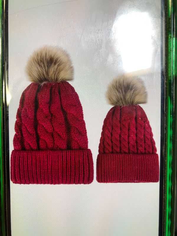 Photo 1 of CHALIER 2 PCK PARENT-CHILD WINTER BAGGY BEANIE RED