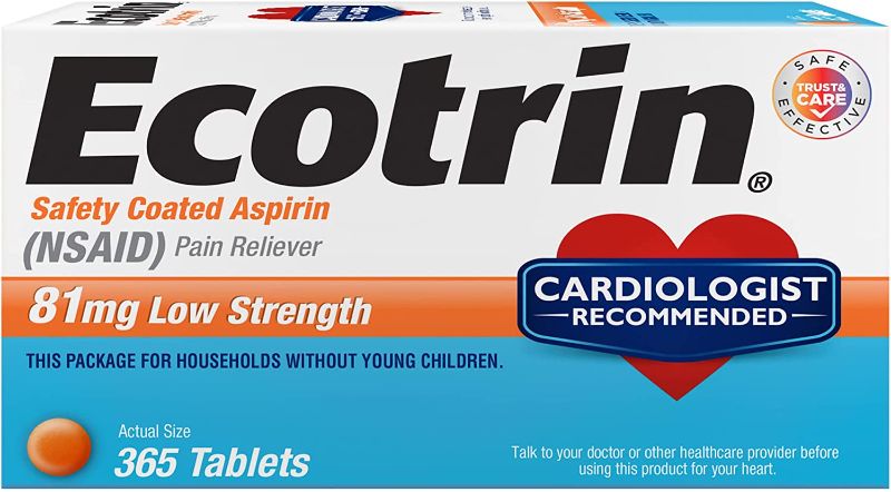 Photo 1 of  Ecotrin Low Strength Safety Coated Aspirin, NSAID, 81mg, 365 Tablets exp- 04/2023