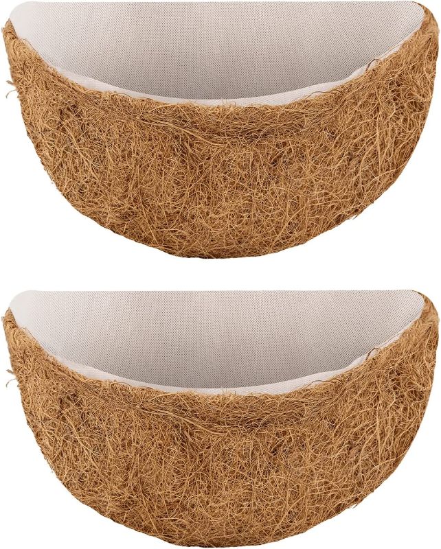 Photo 1 of ANGTUO 2 Pack 12 Inch Half Round Coconut Liners for Planters Hanging Basket Liners Replaceable Coconut Fiber Coco Liners with Non-Woven Lining for Outdoor Hanging Planter Garden Flower Pot
