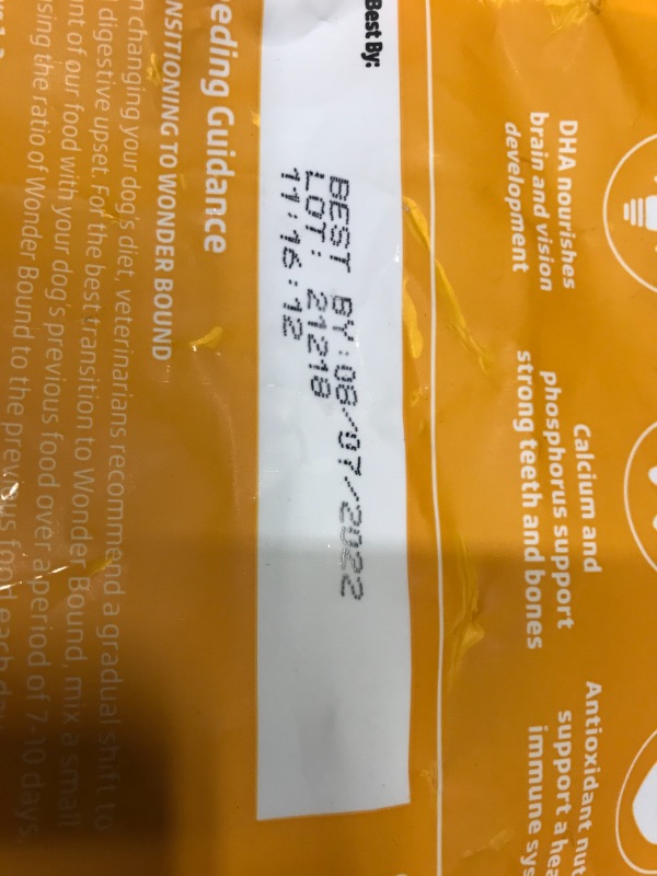 Photo 2 of Amazon Brand - Wonder Bound High Protein, Dry Puppy Food - Chicken & Brown Rice Recipe, 5 lb bag
--- bb 8 7 2022