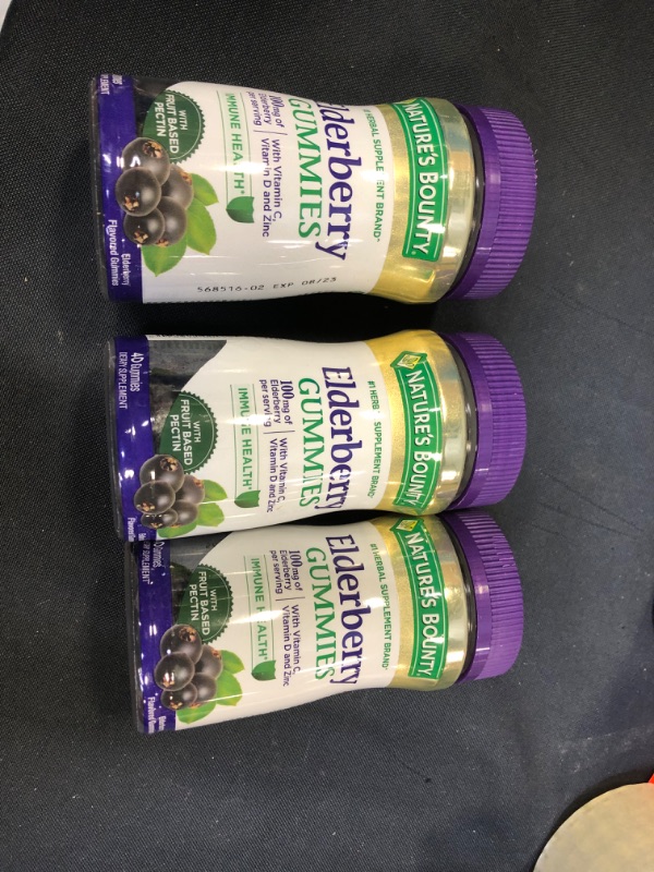 Photo 2 of 3 pack Nature's Bounty Elderberry Gummies, Contains Vitamin A, C, D, E and Zinc, 40 Gummies ---factory sealed -- bb 08 2023
