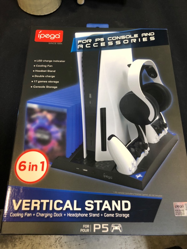 Photo 2 of iPega 6 in 1 Game Vertical Stand Multifunctional Cooling Fan Charging Base For PS5 PlayStation 5  ---factory sealed -- 

