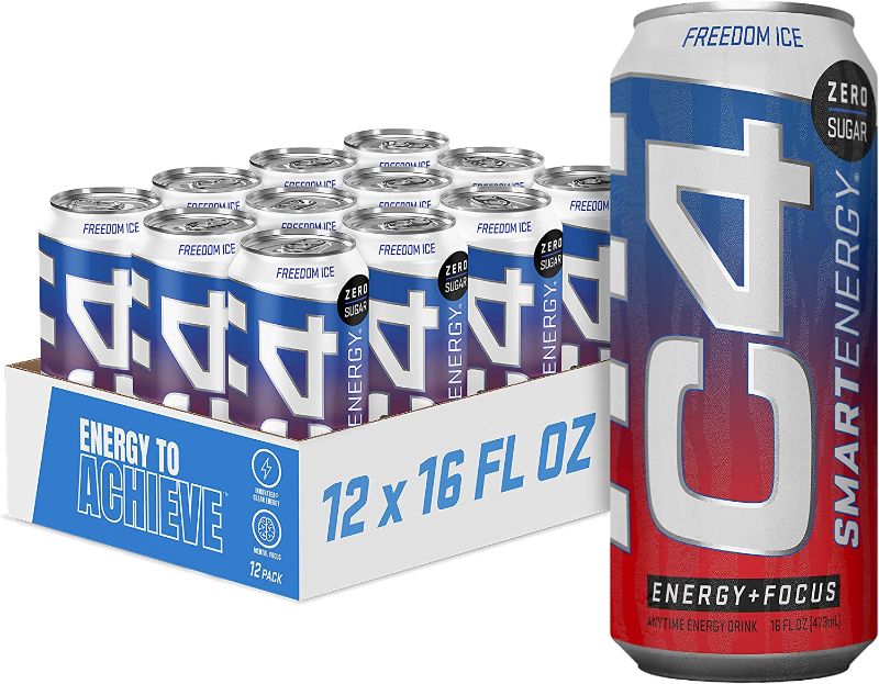 Photo 1 of C4 Smart Energy Drink - Sugar Free Performance Fuel & Nootropic Brain Booster, Coffee Substitute or Alternative | Freedom Ice 16 Oz - 12 Pack  ---factory sealed -- bb 09 2022
