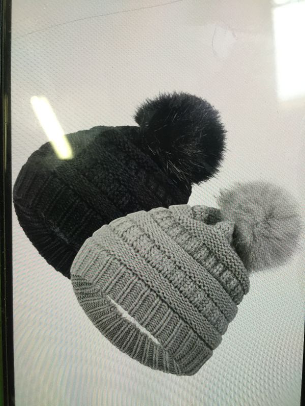 Photo 1 of 2 PCK TODDLER KIDS WINTER WARM FLEECE LINED BEANIE BLACK/GREY