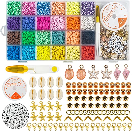 Photo 1 of 6000 Pcs Clay Heishi Beads, Flat Round Polymer Clay Beads DIY Jewelry Marking Kit for Bracelets Necklace Earring, Handmade Loose Spacer Ceramic Vinyl Disc Beads DIY Craft Findings, 24Colors 6mm
