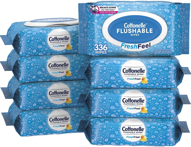 Photo 1 of Cottonelle FreshFeel Flushable Wet Wipes, Adult Wet Wipes, 8 Flip-Top Packs, 336 Total  ----factory sealed---