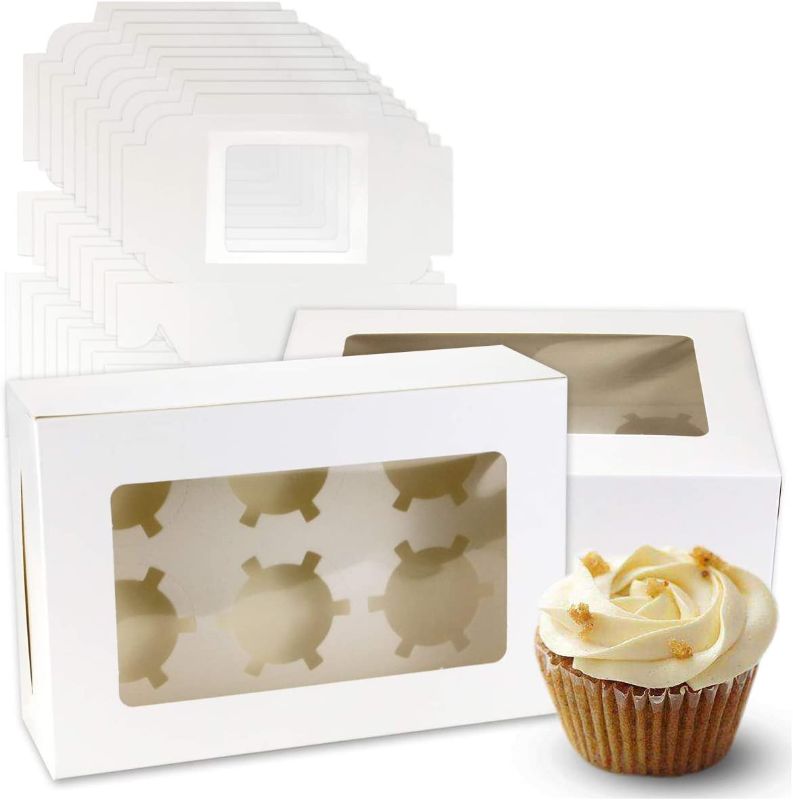 Photo 1 of 15 pack White Cupcake Boxes with Inserts 6 Holders,White Standard Bakery Boxes with Pvc Window, 9.4 x 6.3 x 3 inches 