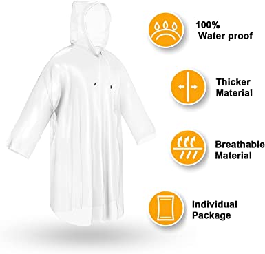 Photo 1 of Disposable Rain Poncho 10 Pcs, Transparent Waterproof Raincoat with Hoods for Theme Parks, Match and Other Outdoor Activitie