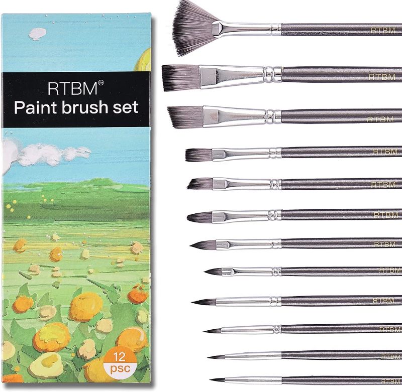 Photo 1 of  2 packs of RTBM 12 PCS Artist Paint Brush Set for Acrylic Painting ,Watercolor,Oil ,Portable?Paint Brush kit for Kids, Adults, Beginners, Professionals