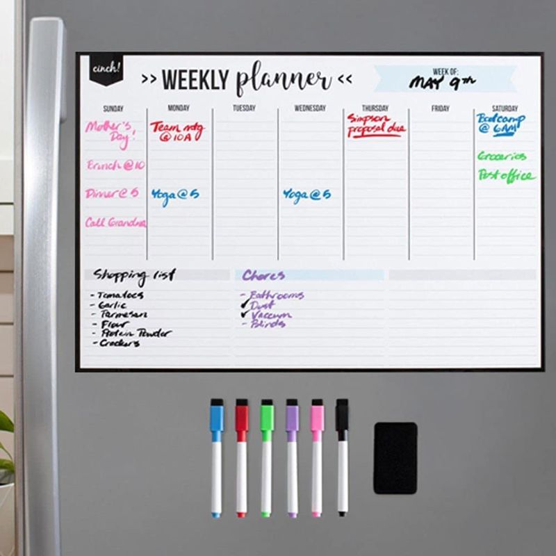 Photo 1 of 2 Pack of Magnetic Dry Erase Weekly Calendar for Fridge: with Stain Resistant Technology - 17x12" - 4 Fine Tip Markers and Large Eraser with Magnets - Whiteboard Organizer Planner: Refrigerator White Board