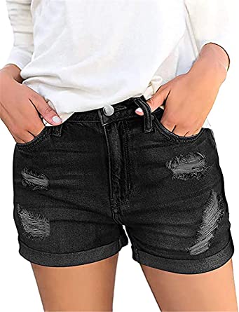 Photo 1 of BTFBM Women High Waisted Rise Short Jean Summer Soft Comfy Stretchy Button Ripped Frayed Distressed Casual Denim Shorts  --Size Small---