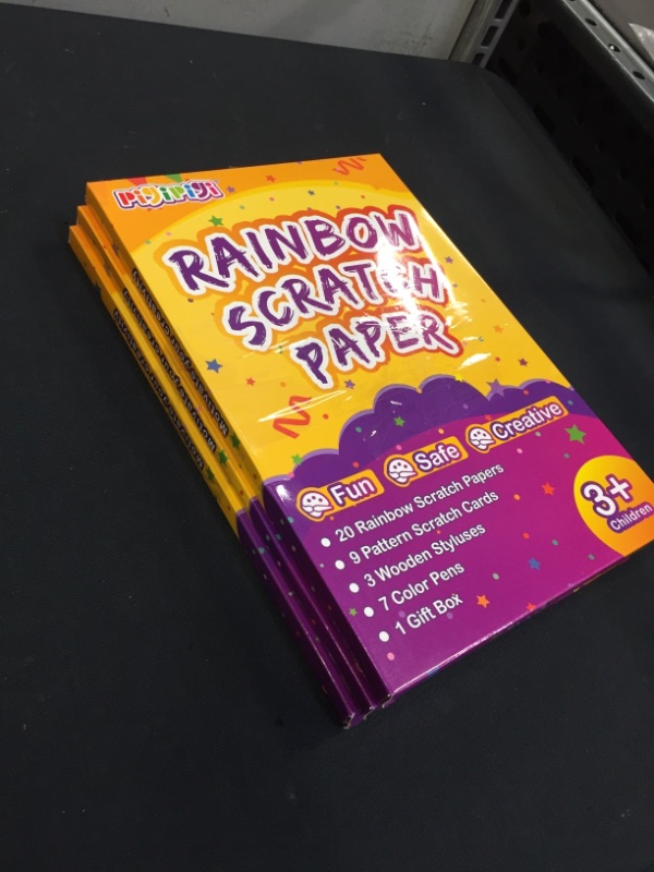 Photo 2 of 3 Packs of Pigipigi Rainbow Scratch Paper for Kids - Scratch Off Books Arts Crafts Supplies Kits Drawing Paper Black Magic Sheets Scratch Pad Activity Toy for Girls Boys Game Christmas Birthday Gift