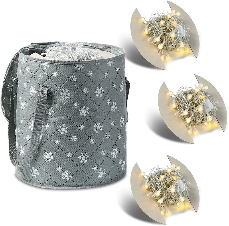 Photo 1 of 2 Packs of HERNEAT Thickened Christmas Light Storage Bag with Cardboard Wraps, Holiday Xmas Light Bulbs Storage Bags with Dual Zippered Closure (Gray)