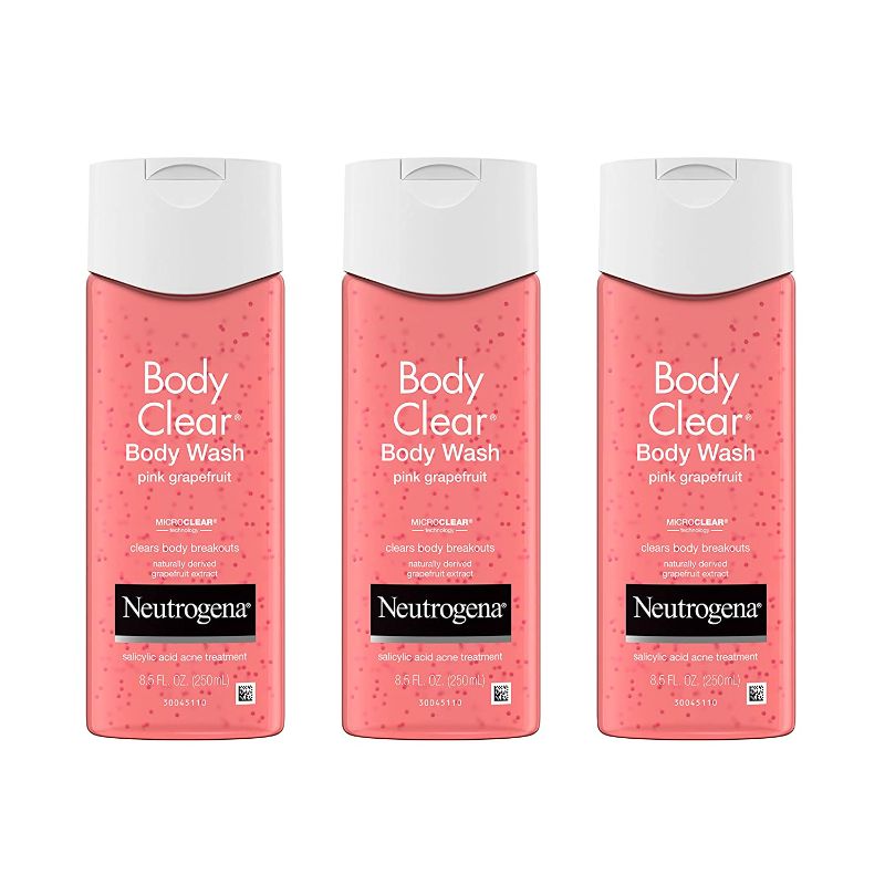 Photo 1 of Neutrogena Body Clear Acne Treatment Body Wash with Salicylic Acid Acne Medicine, Pink Grapefruit Body Acne Cleanser to Prevent Breakouts on Back, Chest & Shoulders, 8.5 fl. oz (Pack of 3)