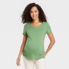 Photo 1 of Short Sleeve V-Neck Side Shirred Maternity T-Shirt - Isabel Maternity by Ingrid
Green - M