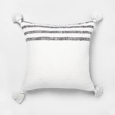 Photo 1 of 18" x 18" Dotted Stripes with Tassels Throw Pillow Sour Cream/Gray - Hearth & Ha
