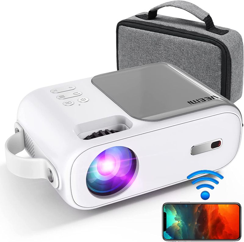 Photo 1 of Veemi Mini Projector WiFi Projector for Smartphone Laptop Home Theater Movie with HDMI USB AV Interfaces Remote Control and Carrying Bag, Portable Projector for Kids Adults Gift (White)
